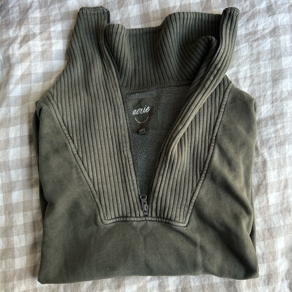 Aerie soft and comfy cotton 3/4 zip pullover sweatshirt